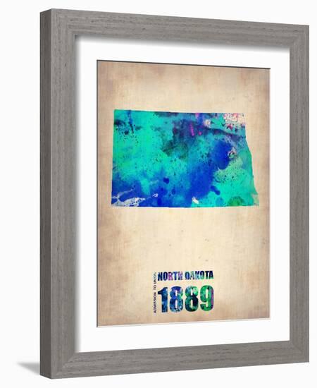 North Dakota Watercolor Map-NaxArt-Framed Art Print