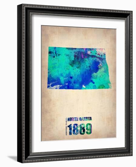 North Dakota Watercolor Map-NaxArt-Framed Art Print