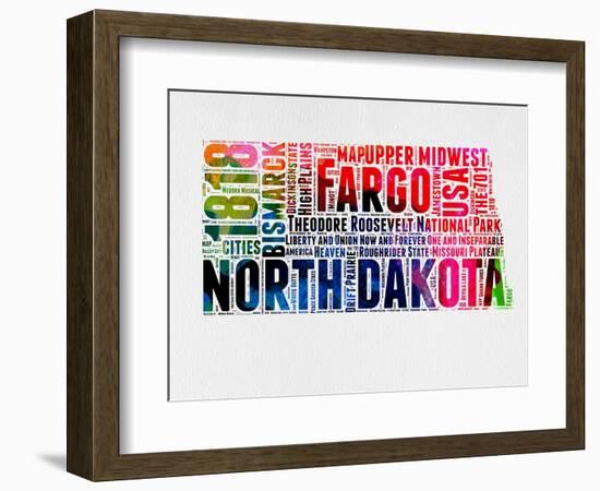 North Dakota Watercolor Word Cloud-NaxArt-Framed Art Print