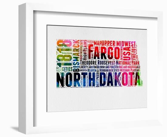 North Dakota Watercolor Word Cloud-NaxArt-Framed Art Print