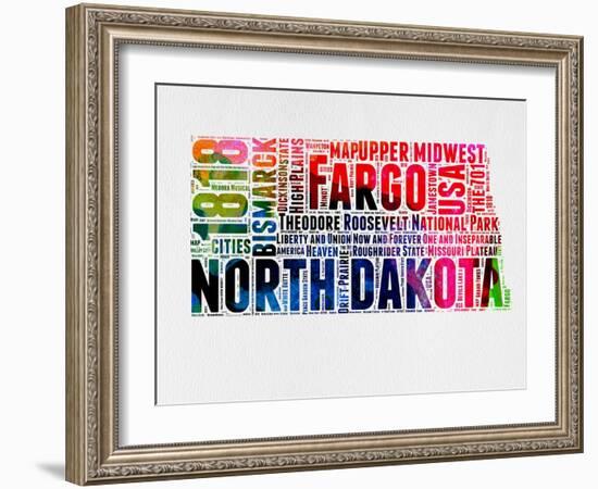 North Dakota Watercolor Word Cloud-NaxArt-Framed Art Print