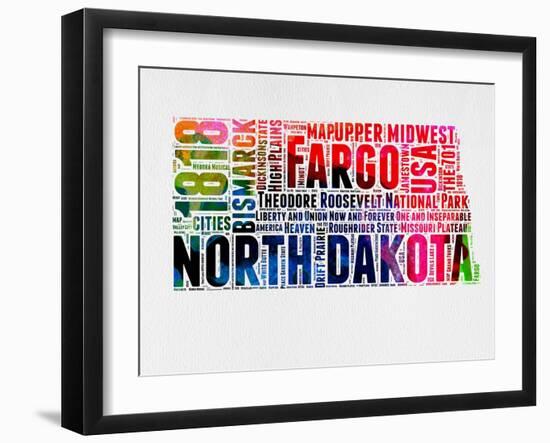 North Dakota Watercolor Word Cloud-NaxArt-Framed Art Print