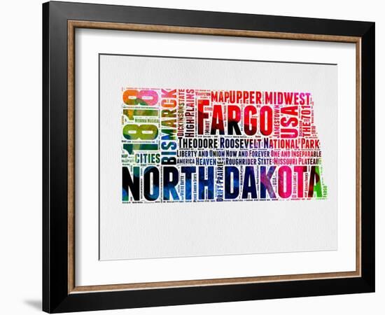 North Dakota Watercolor Word Cloud-NaxArt-Framed Art Print