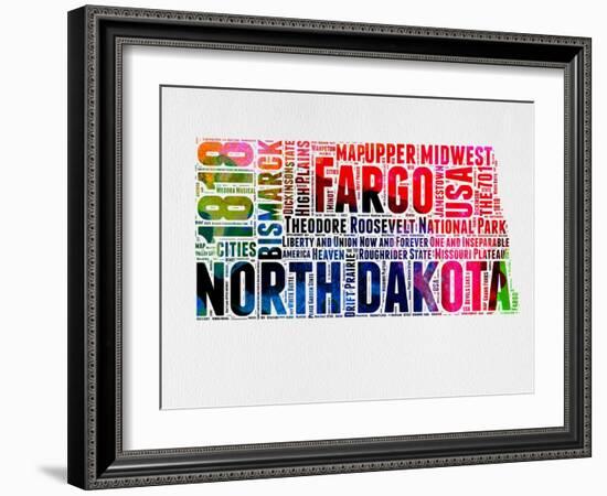 North Dakota Watercolor Word Cloud-NaxArt-Framed Art Print