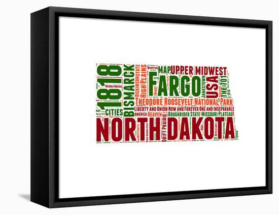 North Dakota Word Cloud Map-NaxArt-Framed Stretched Canvas