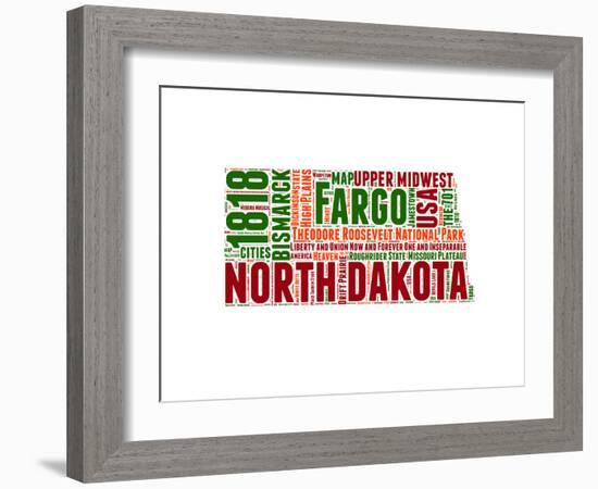 North Dakota Word Cloud Map-NaxArt-Framed Art Print