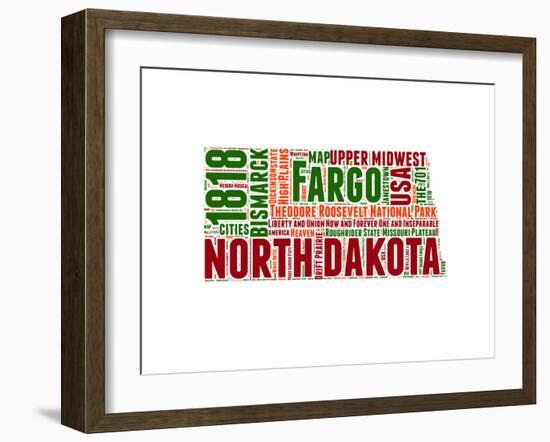 North Dakota Word Cloud Map-NaxArt-Framed Art Print