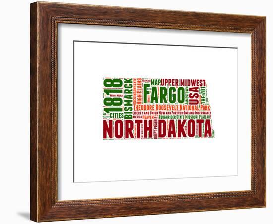 North Dakota Word Cloud Map-NaxArt-Framed Art Print