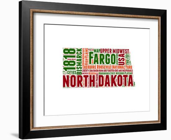 North Dakota Word Cloud Map-NaxArt-Framed Art Print