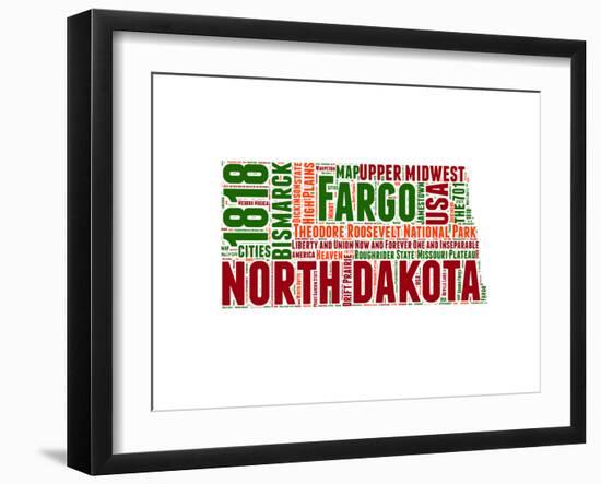 North Dakota Word Cloud Map-NaxArt-Framed Art Print