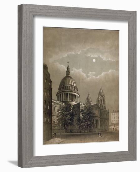 North-East View of St Paul's Cathedral by Moonlight, City of London, 1850-null-Framed Giclee Print
