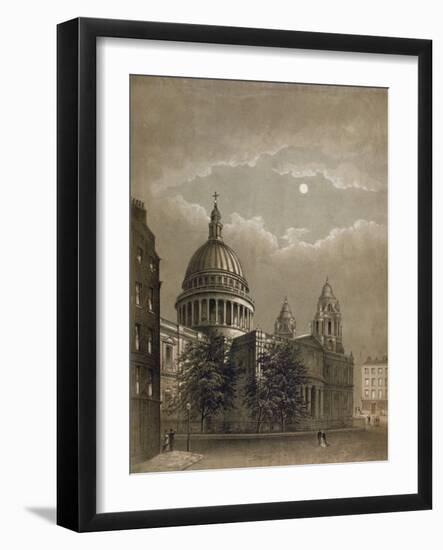 North-East View of St Paul's Cathedral by Moonlight, City of London, 1850-null-Framed Giclee Print