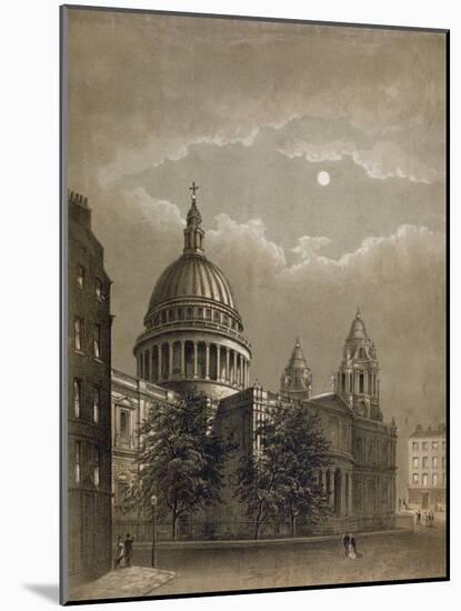 North-East View of St Paul's Cathedral by Moonlight, City of London, 1850-null-Mounted Giclee Print