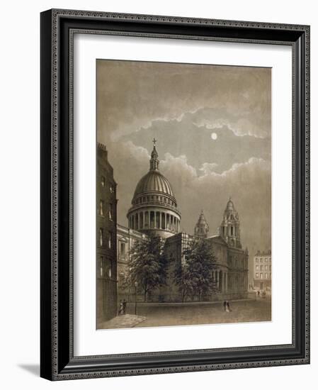 North-East View of St Paul's Cathedral by Moonlight, City of London, 1850-null-Framed Giclee Print