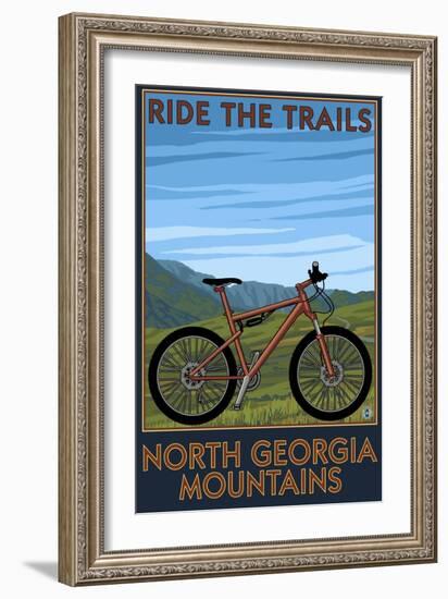 North Georgia Mountains - Mountain Bike Scene - Ride the Trails-Lantern Press-Framed Art Print