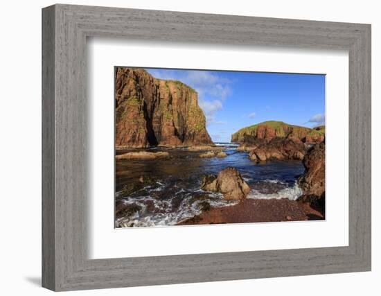 North Ham Bay, deep inlet, lichen covered red granite cliffs and stacks, seaweed, Scotland-Eleanor Scriven-Framed Photographic Print