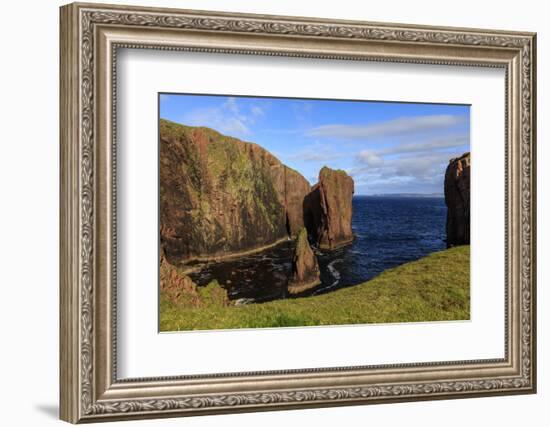 North Ham, lichen covered huge red granite cliffs and stacks, Muckle Roe Island, Scotland-Eleanor Scriven-Framed Photographic Print