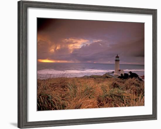 North Head Lighthouse at Sunset, Fort Canby State Park, Washington, USA-Brent Bergherm-Framed Photographic Print