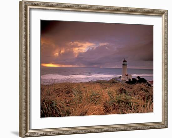 North Head Lighthouse at Sunset, Fort Canby State Park, Washington, USA-Brent Bergherm-Framed Photographic Print