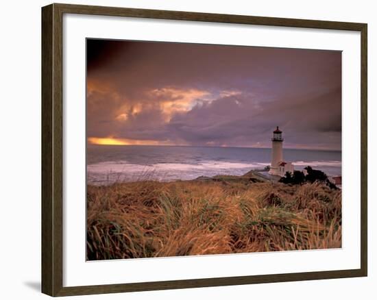 North Head Lighthouse at Sunset, Fort Canby State Park, Washington, USA-Brent Bergherm-Framed Photographic Print