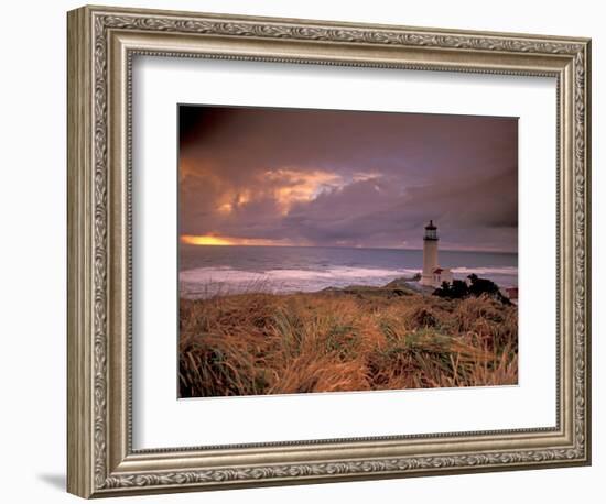 North Head Lighthouse at Sunset, Fort Canby State Park, Washington, USA-Brent Bergherm-Framed Photographic Print