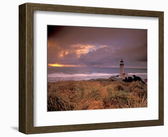 North Head Lighthouse at Sunset, Fort Canby State Park, Washington, USA-Brent Bergherm-Framed Photographic Print