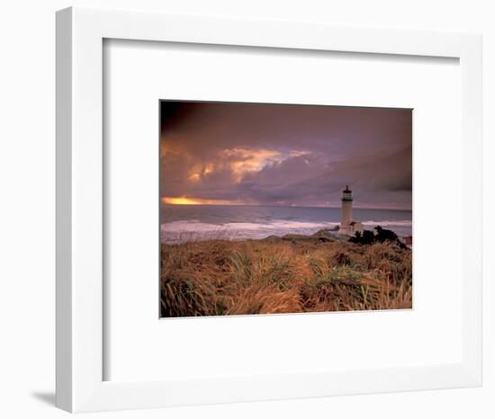 North Head Lighthouse at Sunset, Fort Canby State Park, Washington, USA-Brent Bergherm-Framed Photographic Print