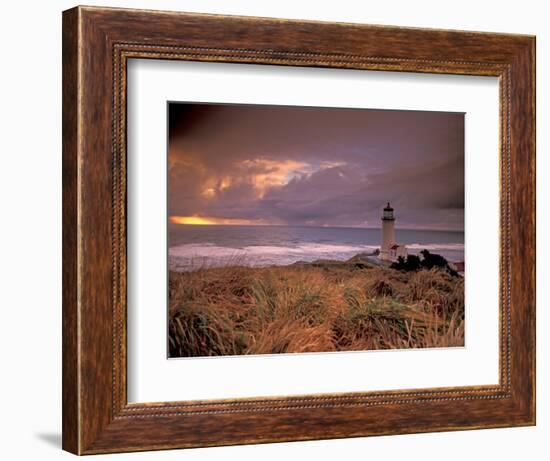 North Head Lighthouse at Sunset, Fort Canby State Park, Washington, USA-Brent Bergherm-Framed Photographic Print