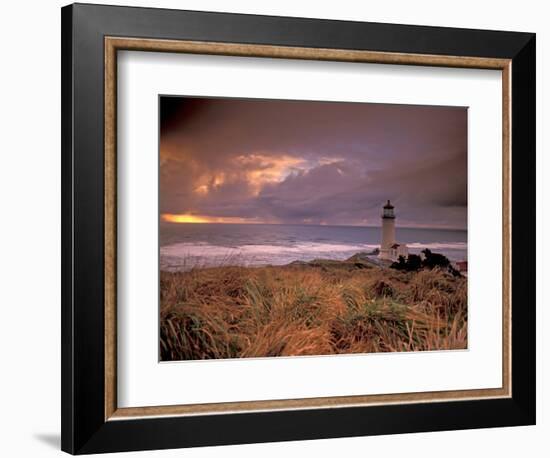 North Head Lighthouse at Sunset, Fort Canby State Park, Washington, USA-Brent Bergherm-Framed Photographic Print