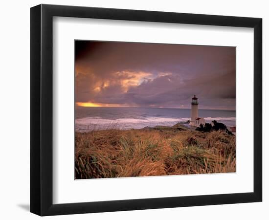 North Head Lighthouse at Sunset, Fort Canby State Park, Washington, USA-Brent Bergherm-Framed Photographic Print