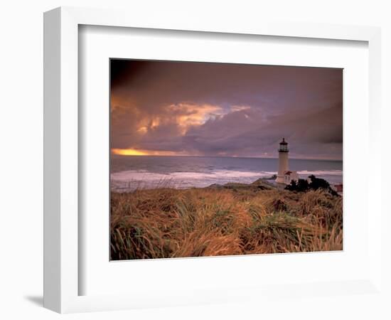 North Head Lighthouse at Sunset, Fort Canby State Park, Washington, USA-Brent Bergherm-Framed Photographic Print