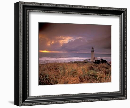 North Head Lighthouse at Sunset, Fort Canby State Park, Washington, USA-Brent Bergherm-Framed Photographic Print