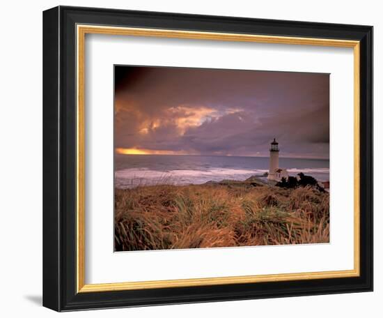 North Head Lighthouse at Sunset, Fort Canby State Park, Washington, USA-Brent Bergherm-Framed Photographic Print