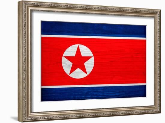 North Korea Flag Design with Wood Patterning - Flags of the World Series-Philippe Hugonnard-Framed Art Print