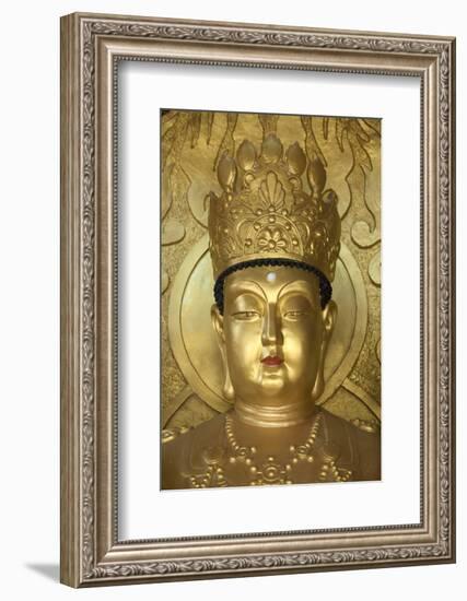 North Korea, Kaesong. a Gold Buddha at Ryongtong Temple. Founded by Chontae Buddhist Sect in 1027-Katie Garrod-Framed Photographic Print