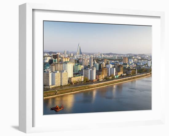 North Korea, Pyongyang, Elevated City Skyline Including the Ryugyong Hotel and Taedong River-Gavin Hellier-Framed Photographic Print