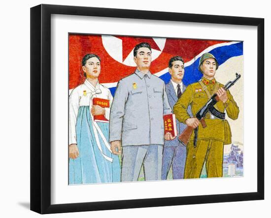 North Korea, Pyongyang, Propaganda Poster-Gavin Hellier-Framed Photographic Print