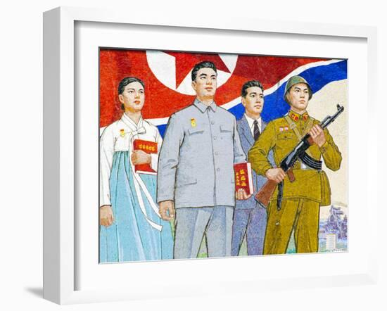 North Korea, Pyongyang, Propaganda Poster-Gavin Hellier-Framed Photographic Print