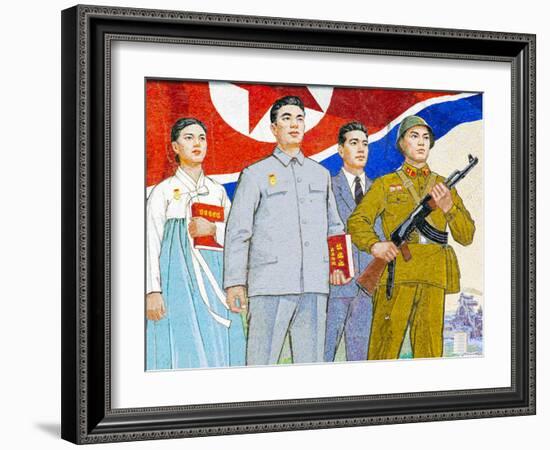 North Korea, Pyongyang, Propaganda Poster-Gavin Hellier-Framed Photographic Print