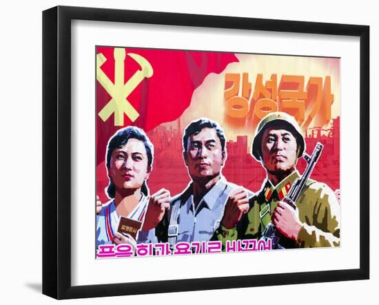 North Korea, Pyongyang, Propaganda Poster-Gavin Hellier-Framed Photographic Print