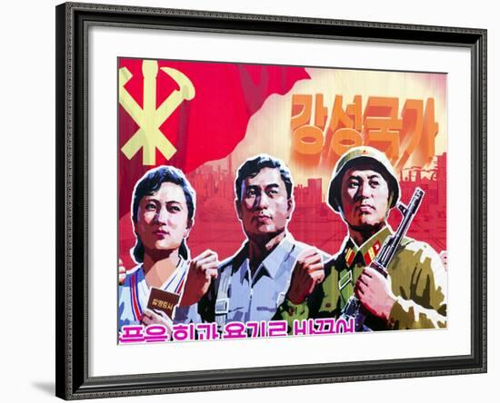 North Korea, Pyongyang, Propaganda Poster-Gavin Hellier-Framed Photographic Print