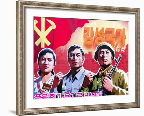 North Korea, Pyongyang, Propaganda Poster-Gavin Hellier-Framed Photographic Print