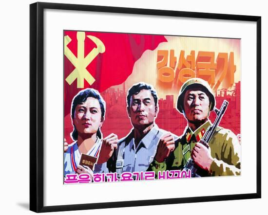 North Korea, Pyongyang, Propaganda Poster-Gavin Hellier-Framed Photographic Print