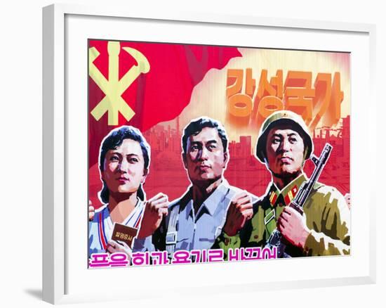 North Korea, Pyongyang, Propaganda Poster-Gavin Hellier-Framed Photographic Print