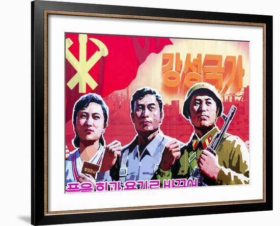 North Korea, Pyongyang, Propaganda Poster-Gavin Hellier-Framed Photographic Print