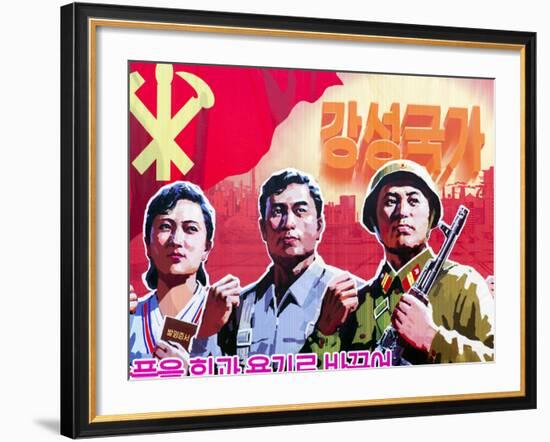 North Korea, Pyongyang, Propaganda Poster-Gavin Hellier-Framed Photographic Print