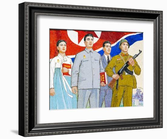 North Korea, Pyongyang, Propaganda Poster-Gavin Hellier-Framed Photographic Print