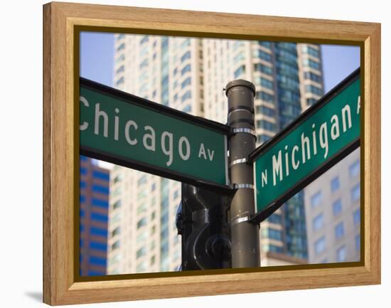 North Michigan Avenue and Chicago Avenue Signpost, the Magnificent Mile, Chicago, Illinois, USA-Amanda Hall-Framed Premier Image Canvas