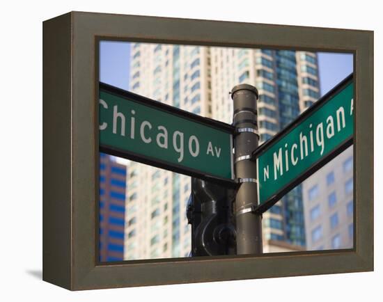 North Michigan Avenue and Chicago Avenue Signpost, the Magnificent Mile, Chicago, Illinois, USA-Amanda Hall-Framed Premier Image Canvas