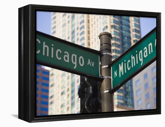 North Michigan Avenue and Chicago Avenue Signpost, the Magnificent Mile, Chicago, Illinois, USA-Amanda Hall-Framed Premier Image Canvas